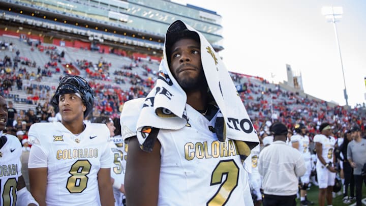 Oct 19, 2024; Tucson, Arizona, USA; Colorado Buffalos quarterback Shedeur Sanders (2) against the Arizona Wildcats at Arizona Stadium. Mandatory Credit: Mark J. Rebilas-Imagn Images Oct 19, 2024; Tucson, Arizona, USA; Colorado Buffalos quarterback Shedeur Sanders (2) against the Arizona Wildcats at Arizona Stadium. Mandatory Credit: Mark J. Rebilas-Imagn Images