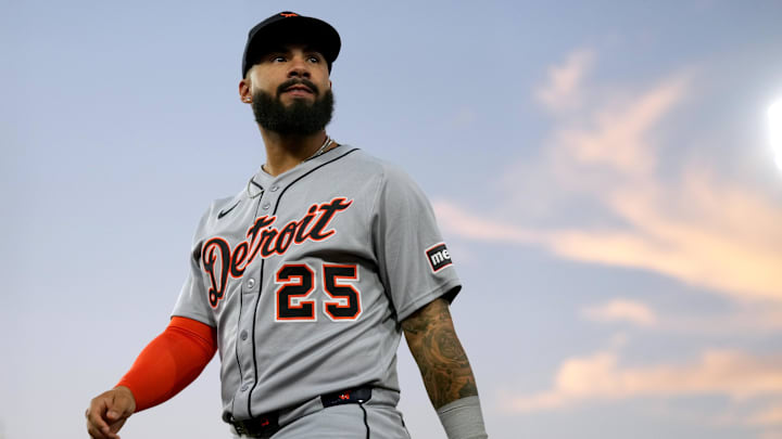 Detroit Tigers second baseman Gleyber Torres (25) walks towards the dugout. 