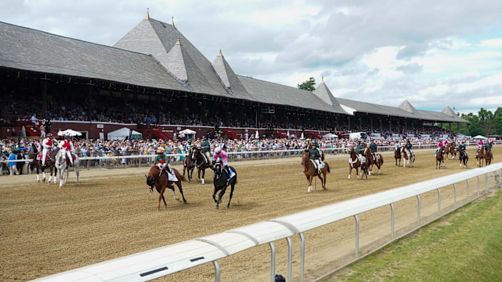 A general view of horses on the track at Saratoga Race Course. 