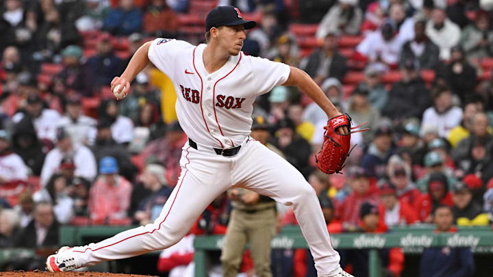 Apr 5, 2026; Boston, Massachusetts, USA; Boston Red Sox relief pitcher Tyler Uberstine (79) pitches against the San Diego Padres during the sixth inning at Fenway Park. Mandatory Credit: Eric Canha-Imagn Images
