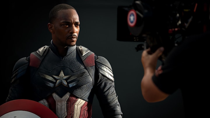 Anthony Mackie behind the scenes of Marvel Studios' CAPTAIN AMERICA: BRAVE NEW WORLD. Photo by Eli Adé. © 2024 MARVEL.