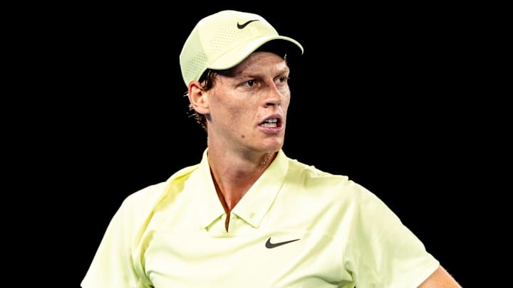 Jannik Sinner of Italy in action during the Semifinals of the 2025 Australian Open on January 24 2025, at Melbourne Park in Melbourne, Australia. 