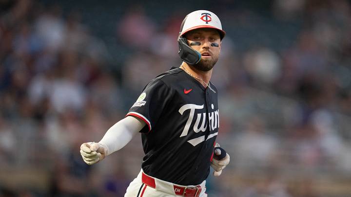 Sep 2, 2026; Minneapolis, Minnesota, USA;  Minnesota Twins second baseman Kody Clemens (2) celebrates getting on base in the fourth inning against the Detroit Tigers at Target Field.  Mandatory Credit: Jesse Johnson-Imagn Images