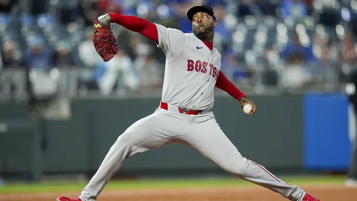 May 20, 2026; Kansas City, Missouri, USA; Boston Red Sox relief pitcher Aroldis Chapman (44) pitches during the ninth inning against the Kansas City Royals at Kauffman Stadium. Mandatory Credit: Jay Biggerstaff-Imagn Images May 20, 2026; Kansas City, Missouri, USA; Boston Red Sox relief pitcher Aroldis Chapman (44) pitches during the ninth inning against the Kansas City Royals at Kauffman Stadium. Mandatory Credit: Jay Biggerstaff-Imagn Images