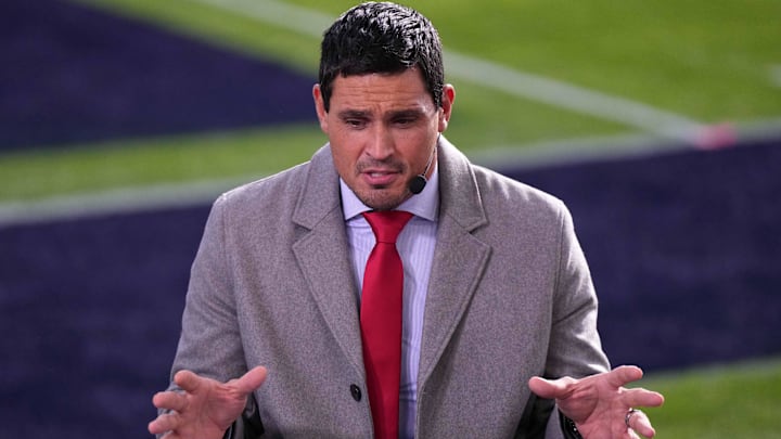 Jan 2, 2023; Pasadena, California, USA; ESPN broadcaster David Pollack at the 109th  Rose Bowl. Mandatory Credit: Kirby Lee-Imagn Images