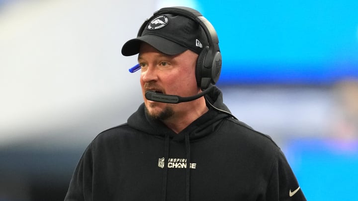 Dec 25, 2022; Inglewood, California, USA; Denver Broncos head coach Nathaniel Hackett reacts in the first half against the Los Angeles Rams at SoFi Stadium. Dec 25, 2022; Inglewood, California, USA; Denver Broncos head coach Nathaniel Hackett reacts in the first half against the Los Angeles Rams at SoFi Stadium.