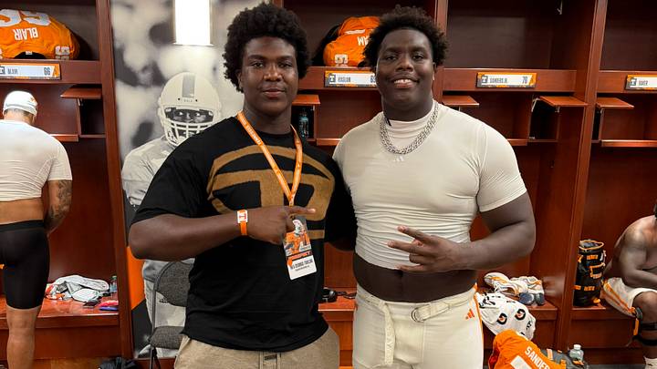 Rex George-Taylor (Left) with Tennessee football's star offensive tackle David Sanders Jr. (Right) Rex George-Taylor (Left) with Tennessee football's star offensive tackle David Sanders Jr. (Right)