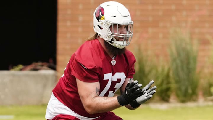 Arizona Cardinals offensive lineman Jonah Williams (73) during organized team activities in Tempe on May 20, 2024. Arizona Cardinals offensive lineman Jonah Williams (73) during organized team activities in Tempe on May 20, 2024.