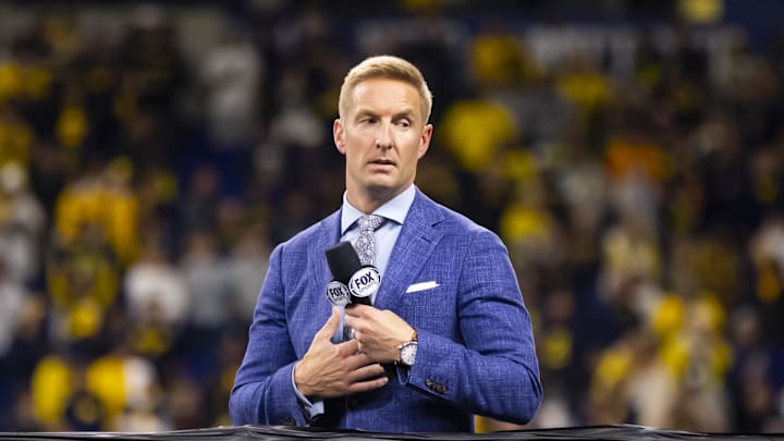 Dec 4, 2021; Indianapolis, IN, USA; Fox Sports analyst Joel Klatt during the Michigan Wolverines game against the Iowa Hawkeyes in the Big Ten Conference championship game at Lucas Oil Stadium. Mandatory Credit: Mark J. Rebilas-Imagn Images