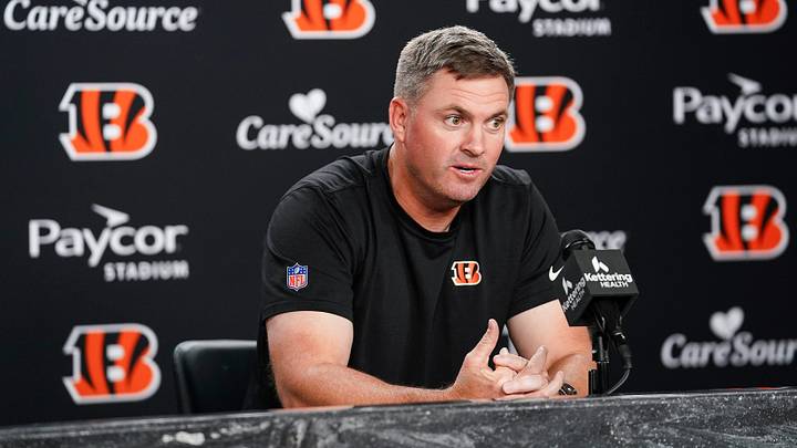 Cincinnati Bengals head coach Zac Taylor speaks to media during a press conference at Paycor Stadium, Monday, Oct. 5, 2026, in downtown Cincinnati.
