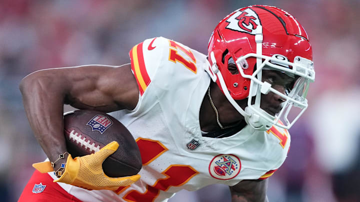 Aug 19, 2023; Glendale, Arizona, USA; Kansas City Chiefs wide receiver Marquez Valdes-Scantling (11) against the Arizona Cardinals at State Farm Stadium. Mandatory Credit: Joe Camporeale-Imagn Images