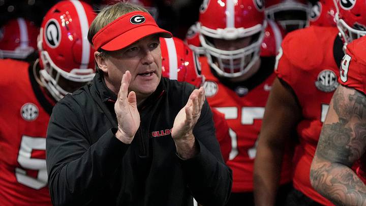 Georgia coach Kirby Smart takes the field with his team before the start of the SEC championship game against Texas in Atlanta, on Saturday, Dec. 7, 2024. Georgia coach Kirby Smart takes the field with his team before the start of the SEC championship game against Texas in Atlanta, on Saturday, Dec. 7, 2024.