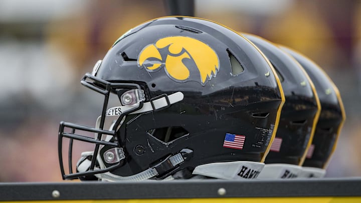 Oct 6, 2018; Minneapolis, MN, USA; A general view of the Iowa Hawkeyes helmets before a game against the Minnesota Golden Gophers at TCF Bank Stadium. Mandatory Credit: Jesse Johnson-Imagn Images Oct 6, 2018; Minneapolis, MN, USA; A general view of the Iowa Hawkeyes helmets before a game against the Minnesota Golden Gophers at TCF Bank Stadium. Mandatory Credit: Jesse Johnson-Imagn Images