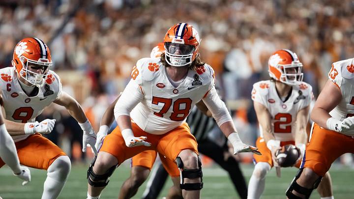 Dec 21, 2024; Austin, Texas, USA; Clemson Tigers offensive lineman Blake Miller (78) against the Texas Longhorns during the CFP National playoff first round at Darrell K Royal-Texas Memorial Stadium. Mandatory Credit: Mark J. Rebilas-Imagn Images