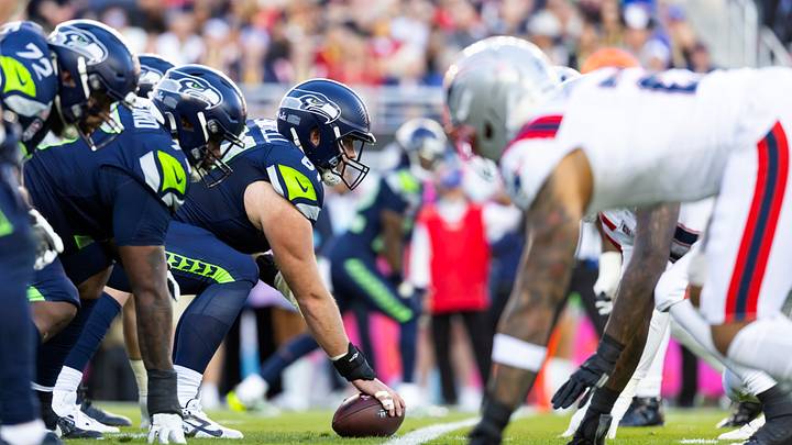 General view down the line of scrimmage as Seattle Seahawks center Jalen Sundell (61) prepares to snap the ball against the New England Patriots during Super Bowl LX. General view down the line of scrimmage as Seattle Seahawks center Jalen Sundell (61) prepares to snap the ball against the New England Patriots during Super Bowl LX.