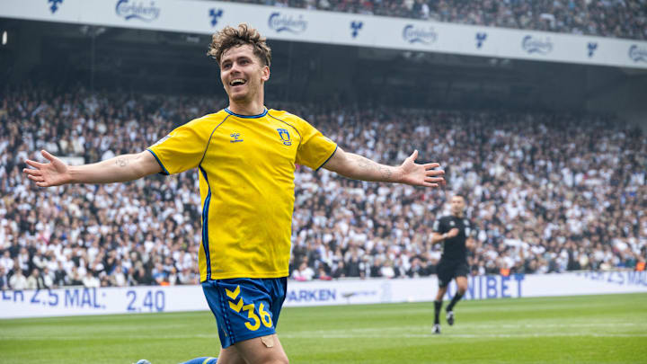 Mathias Kvistgaarden of Brøndby IF celebrates after scoring...