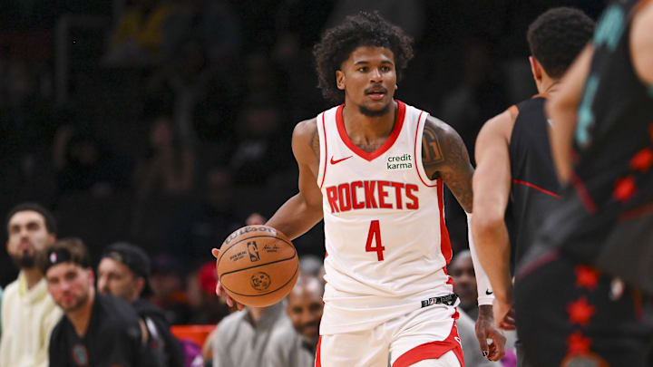 Mar 19, 2024; Washington, District of Columbia, USA;  Houston Rockets guard Jalen Green (4) looks to pass during the second half against the Washington Wizards  at Capital One Arena. Mandatory Credit: Tommy Gilligan-Imagn Images