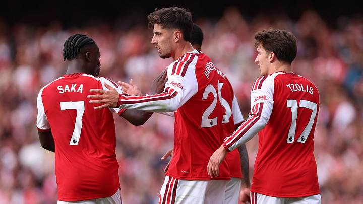 Bukayo Saka, Kai Havertz, Christos Tzolis, Arsenal Bukayo Saka, Kai Havertz, Christos Tzolis, Arsenal