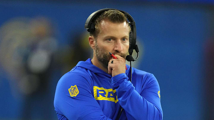 Oct 24, 2024; Inglewood, California, USA; Los Angeles Rams coach Sean McVay reacts against the Minnesota Vikings in the second half at SoFi Stadium. Mandatory Credit: Kirby Lee-Imagn Images Oct 24, 2024; Inglewood, California, USA; Los Angeles Rams coach Sean McVay reacts against the Minnesota Vikings in the second half at SoFi Stadium. Mandatory Credit: Kirby Lee-Imagn Images