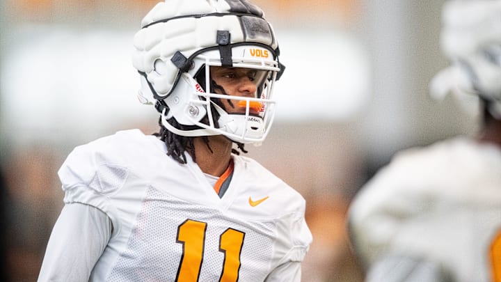 Tennessee wide receiver Chris Brazzell II (11) during UT's first spring football practice on Monday,