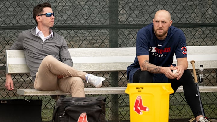 Craig Breslow and Garrett Crochet talk at 2025 Boston Red Sox Spring Training.