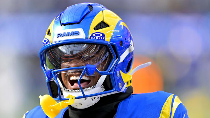 Sep 28, 2025; Inglewood, California, USA; Los Angeles Rams wide receiver Tutu Atwell (5) runs for a touchdown on an 88 yard pass play in the fourth quarter against the Indianapolis Colts at SoFi Stadium. Mandatory Credit: Jayne Kamin-Oncea-Imagn Images Sep 28, 2025; Inglewood, California, USA; Los Angeles Rams wide receiver Tutu Atwell (5) runs for a touchdown on an 88 yard pass play in the fourth quarter against the Indianapolis Colts at SoFi Stadium. Mandatory Credit: Jayne Kamin-Oncea-Imagn Images