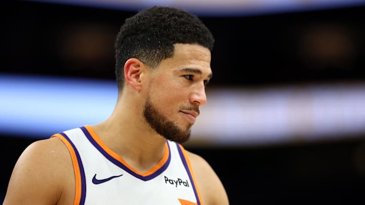 Nov 24, 2025; Phoenix, Arizona, USA; Phoenix Suns guard Devin Booker (1) against the Houston Rockets at Mortgage Matchup Center. Mandatory Credit: Mark J. Rebilas-Imagn Images Nov 24, 2025; Phoenix, Arizona, USA; Phoenix Suns guard Devin Booker (1) against the Houston Rockets at Mortgage Matchup Center. Mandatory Credit: Mark J. Rebilas-Imagn Images