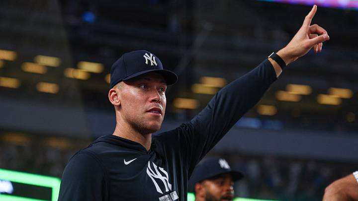 Aug 26, 2026; Bronx, New York, USA; New York Yankees right fielder Aaron Judge (99) reacts during the second inning against the Houston Astros at Yankee Stadium. Mandatory Credit: Vincent Carchietta-Imagn Images
