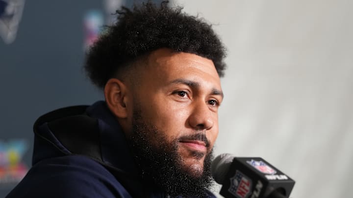 Feb 5, 2026; Santa Clara, CA, USA; New England Patriots linebacker Harold Landry III (2) talks to media members at the Santa Clara Marriott. Mandatory Credit: Darren Yamashita-Imagn Images Feb 5, 2026; Santa Clara, CA, USA; New England Patriots linebacker Harold Landry III (2) talks to media members at the Santa Clara Marriott. Mandatory Credit: Darren Yamashita-Imagn Images