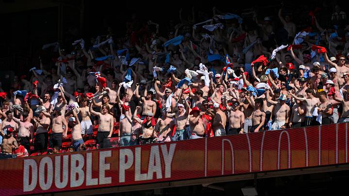 May 17, 2026; St. Louis, Missouri, USA; A group of shirtless fans react after a the St. Louis Cardinals completed a double play against the Kansas City Royals during the ninth inning at Busch Stadium. Mandatory Credit: Jeff Curry-Imagn Images May 17, 2026; St. Louis, Missouri, USA; A group of shirtless fans react after a the St. Louis Cardinals completed a double play against the Kansas City Royals during the ninth inning at Busch Stadium. Mandatory Credit: Jeff Curry-Imagn Images
