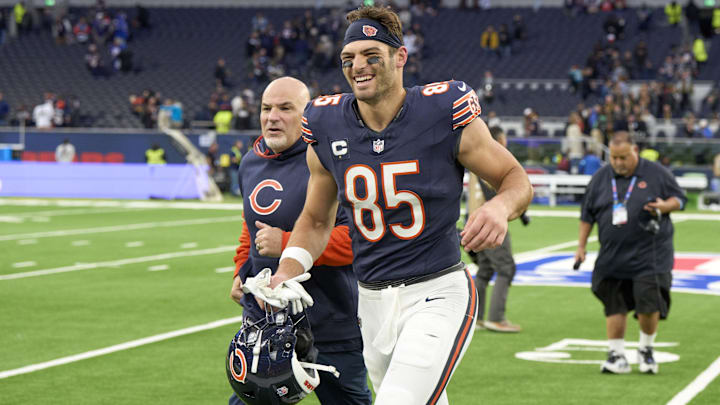 Cole Kmet leaves the field in London after an easy Bears win over Jacksonville.