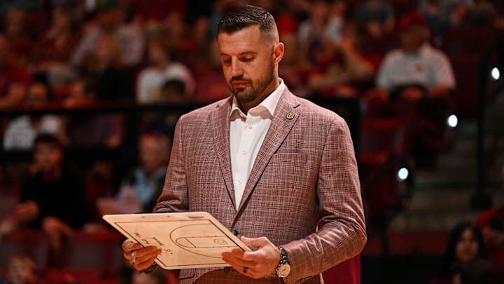 Mar 7, 2026; Tallahassee, Florida, USA; Florida State Seminoles head coach Luke Loucks before the game against the Southern Methodist Mustangs at Donald L. Tucker Center. Mandatory Credit: Melina Myers-Imagn Images