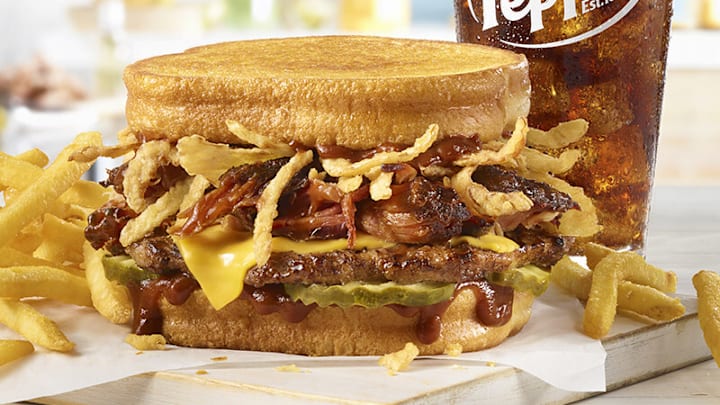 Hardee's BBQ Pulled Pork Frisco featuring slow-smoked pulled pork from Clifty Farm.