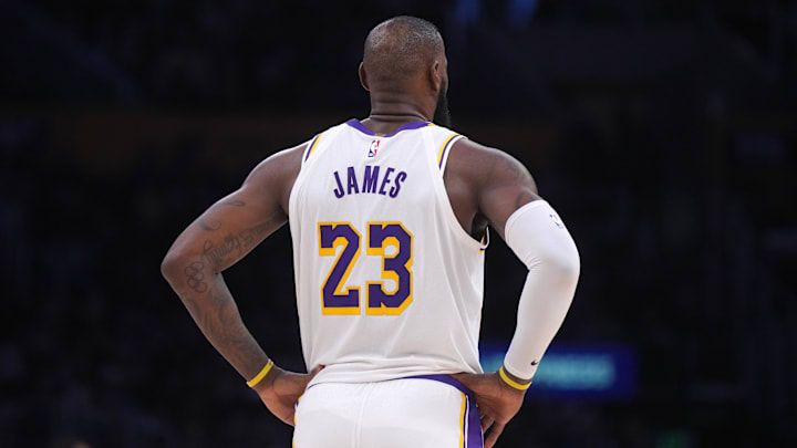 Dec 15, 2024; Los Angeles, California, USA; Los Angeles Lakers forward LeBron James (23) in the second half against the Memphis Grizzlies at Crypto.com Arena. Mandatory Credit: Kirby Lee-Imagn Images