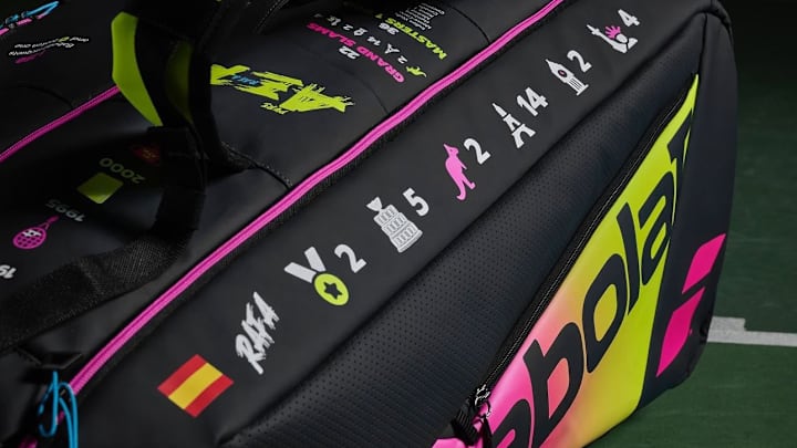 Babolat honored Rafael Nadal with a custom tennis racket bag. Babolat honored Rafael Nadal with a custom tennis racket bag.