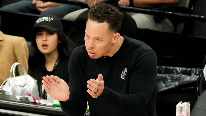 Jun 13, 2026; San Antonio, Texas, USA; San Antonio Spurs head coach Mitch Johnson reacts to a play against the New York Knicks in the second half during game five of the 2026 NBA Finals at Frost Bank Center. Mandatory Credit: Scott Wachter-Imagn Images