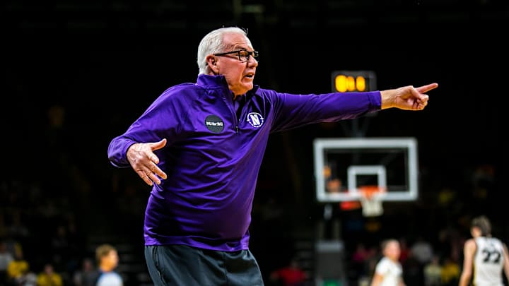 Northwestern head coach Joe McKeown reacts during a NCAA Big Ten Conference women's basketball game against Iowa, Wednesday, Jan. 11, 2023, at Carver-Hawkeye Arena in Iowa City, Iowa.