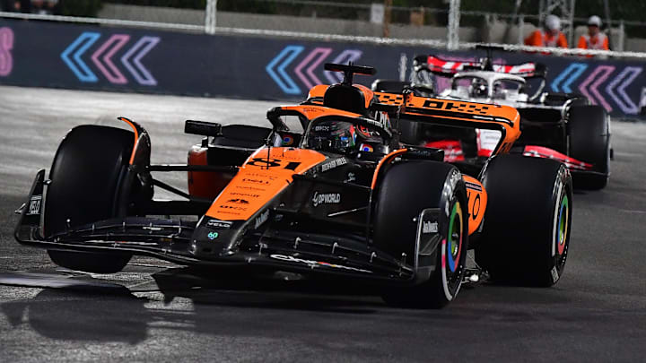 Nov 18, 2023; Las Vegas, Nevada, USA; McLaren F1 Team driver Oscar Piastri of Australia (81) during Nov 18, 2023; Las Vegas, Nevada, USA; McLaren F1 Team driver Oscar Piastri of Australia (81) during