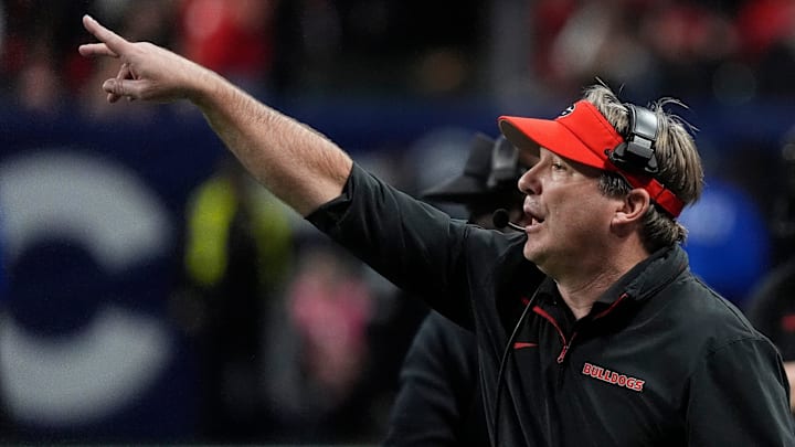 Georgia coach Kirby Smart reacts during overtime of the SEC championship game against Texas in Atlanta, on Saturday, Dec. 7, 2024.