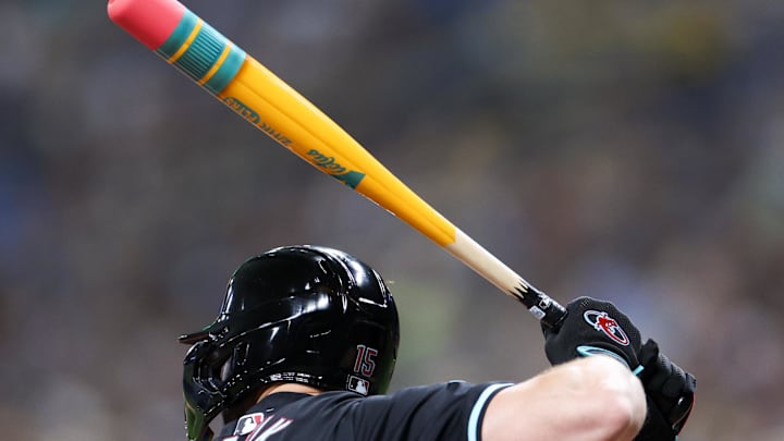 Aug 16, 2024; St. Petersburg, Florida, USA; Arizona Diamondbacks outfielder Randal Grichuk (15) steps up to bat against the Tampa Bay Rays in the eighth inning at Tropicana Field. Mandatory Credit: Nathan Ray Seebeck-Imagn Images Aug 16, 2024; St. Petersburg, Florida, USA; Arizona Diamondbacks outfielder Randal Grichuk (15) steps up to bat against the Tampa Bay Rays in the eighth inning at Tropicana Field. Mandatory Credit: Nathan Ray Seebeck-Imagn Images