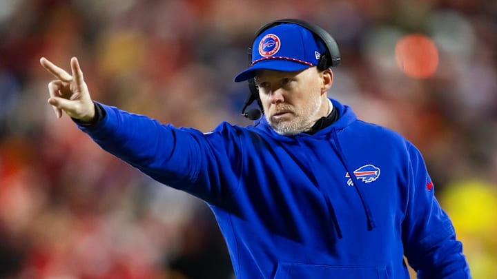 Jan 26, 2025; Kansas City, MO, USA; Buffalo Bills head coach Sean McDermott against the Kansas City Chiefs during the AFC Championship Game