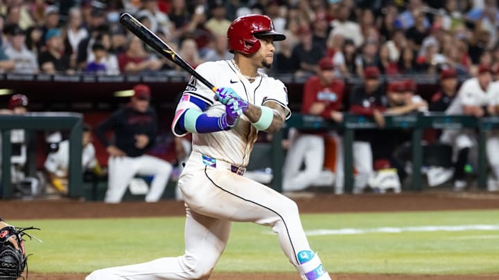Sep 16, 2025; Phoenix, Arizona, USA; Arizona Diamondbacks second baseman Ketel Marte against the San Francisco Giants at Chase Field. Mandatory Credit: Mark J. Rebilas-Imagn Images