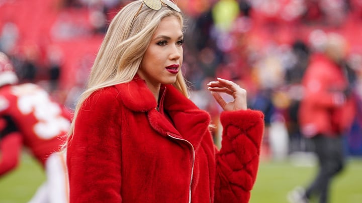 Gracie Hunt on field prior to a game between the Kansas City Chiefs and Las Vegas Raiders at GEHA Field at Arrowhead Stadium. Gracie Hunt on field prior to a game between the Kansas City Chiefs and Las Vegas Raiders at GEHA Field at Arrowhead Stadium.