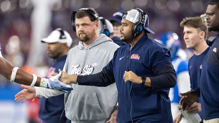 Mississippi Rebels defensive line coach Randall Joyner against the Miami Hurricanes during the 2026 Fiesta Bowl Mississippi Rebels defensive line coach Randall Joyner against the Miami Hurricanes during the 2026 Fiesta Bowl