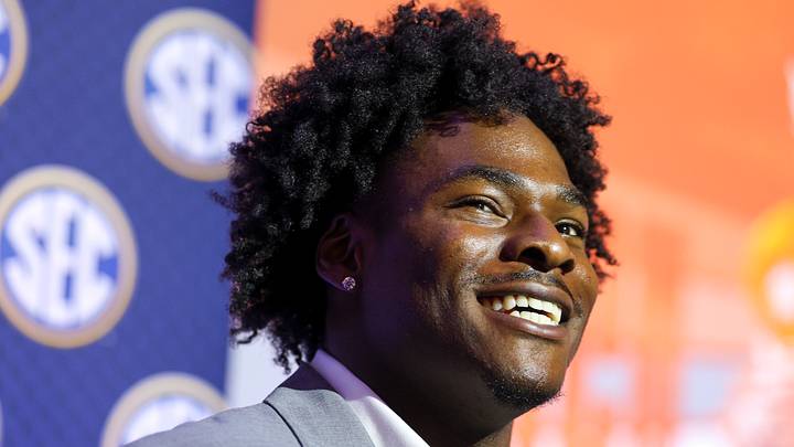 Texas Longhorns defensive end Colin Simmons speaks to the press during SEC Football Kickoff Media Day Texas Longhorns defensive end Colin Simmons speaks to the press during SEC Football Kickoff Media Day