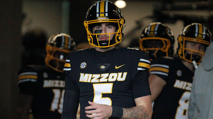 Nov 8, 2025; Columbia, Missouri, USA; Missouri Tigers quarterback Matt Zollers waits in the tunnel ahead of the Missouri matchup against Texas A&M at Faurot Field.