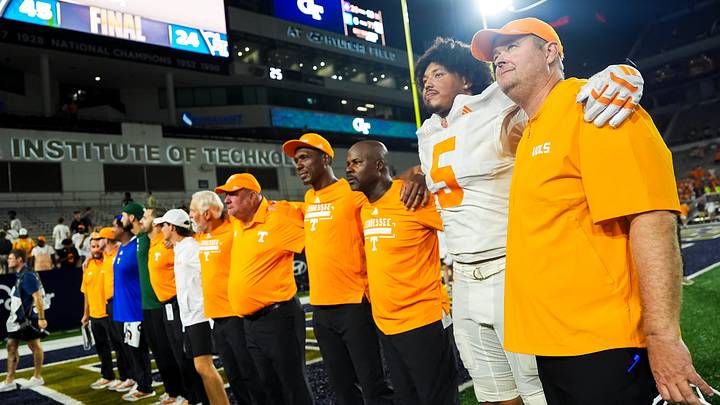 Tennessee coach Josh Heupel after a college football game between Tennessee and Georgia Tech at Bobby Dodd Stadium in Atlanta, Ga., on Sept. 12, 2026. Tennessee coach Josh Heupel after a college football game between Tennessee and Georgia Tech at Bobby Dodd Stadium in Atlanta, Ga., on Sept. 12, 2026.