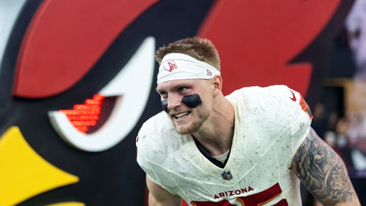 Sep 25, 2025; Glendale, Arizona, USA; Arizona Cardinals tight end Trey McBride (85) against the Seattle Seahawks at State Farm Stadium. Mandatory Credit: Mark J. Rebilas-Imagn Images