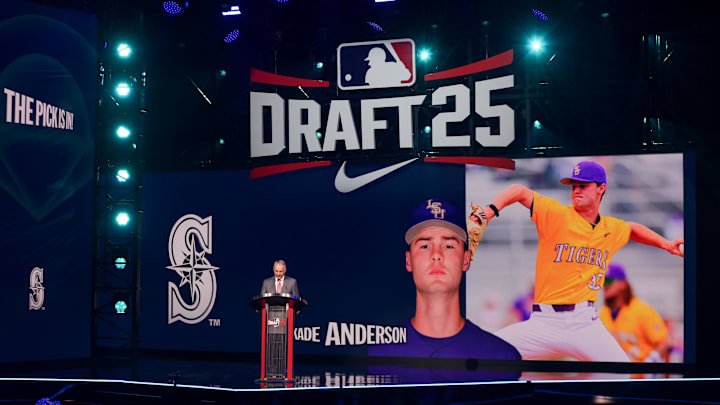 Jul 13, 2025; Atlanta, GA, USA; Kade Anderson is drafted by the Seattle Mariners with the third pick during the first round of the MLB Draft at The Coca-Cola Roxy. Mandatory Credit: Brett Davis-Imagn Images
