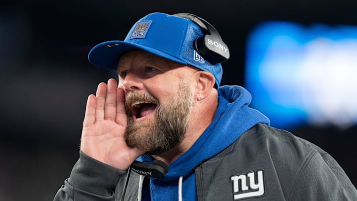 New York Giants head coach Brian Daboll shouts during a Thursday Night Football game between the New York Giants and the Philadelphia Eagles at MetLife Stadium in East Rutherford on Oct. 9, 2025.